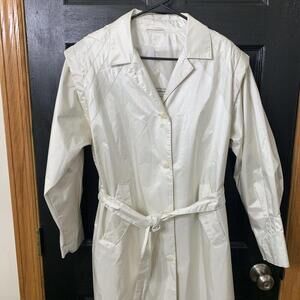 80s 90s Vintage Womens Sz M Belted Trench Rain Coat Shiny Pearl White Unique​
